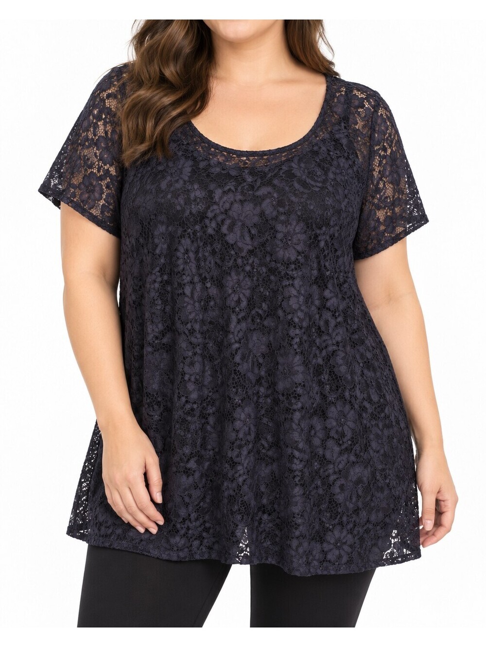 Time and Tru Size L Black Lace Tunic Top Floral Crochet Sheer Boho Romantic